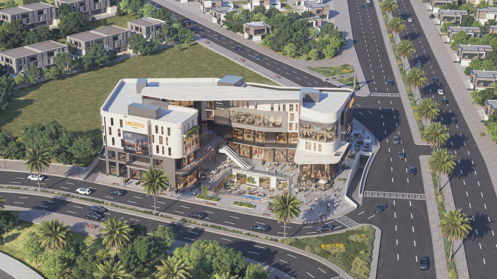 Aerial view of VERTO MALL from the main avenue